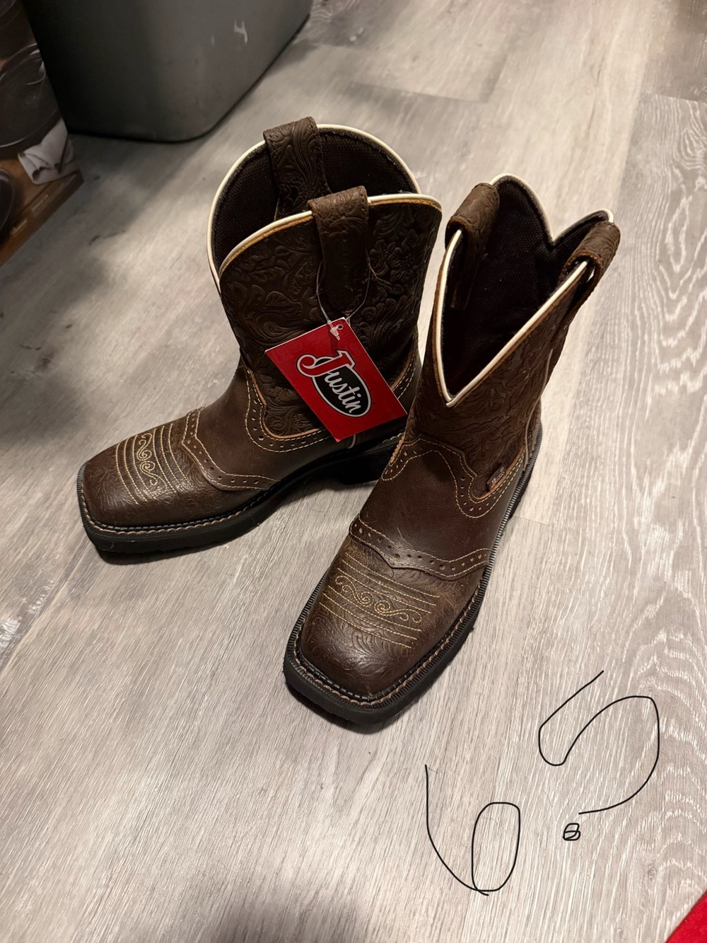 Justin Boots Dark Brown Embossed Leather Western Work Boots
